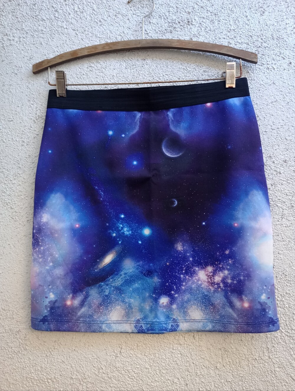 Mezzanine Galaxy Print Bodycon Mini Skirt Space Celestial Nebula Y2K Festival Lg